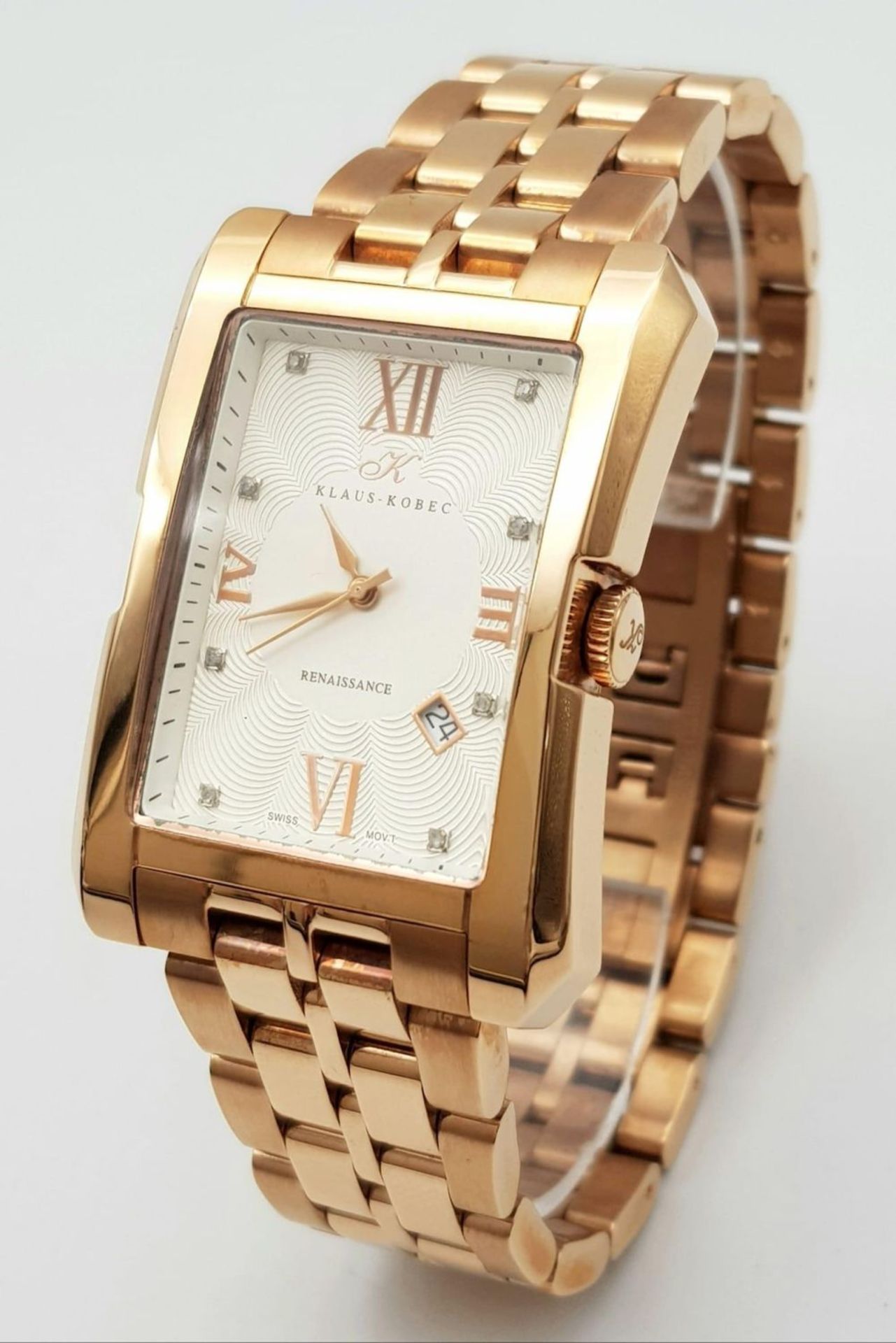 A Klaus Kobec Rose Gold Plated Renaissance Quartz Gents Watch. Stainless steel bracelet and case - - Image 3 of 12