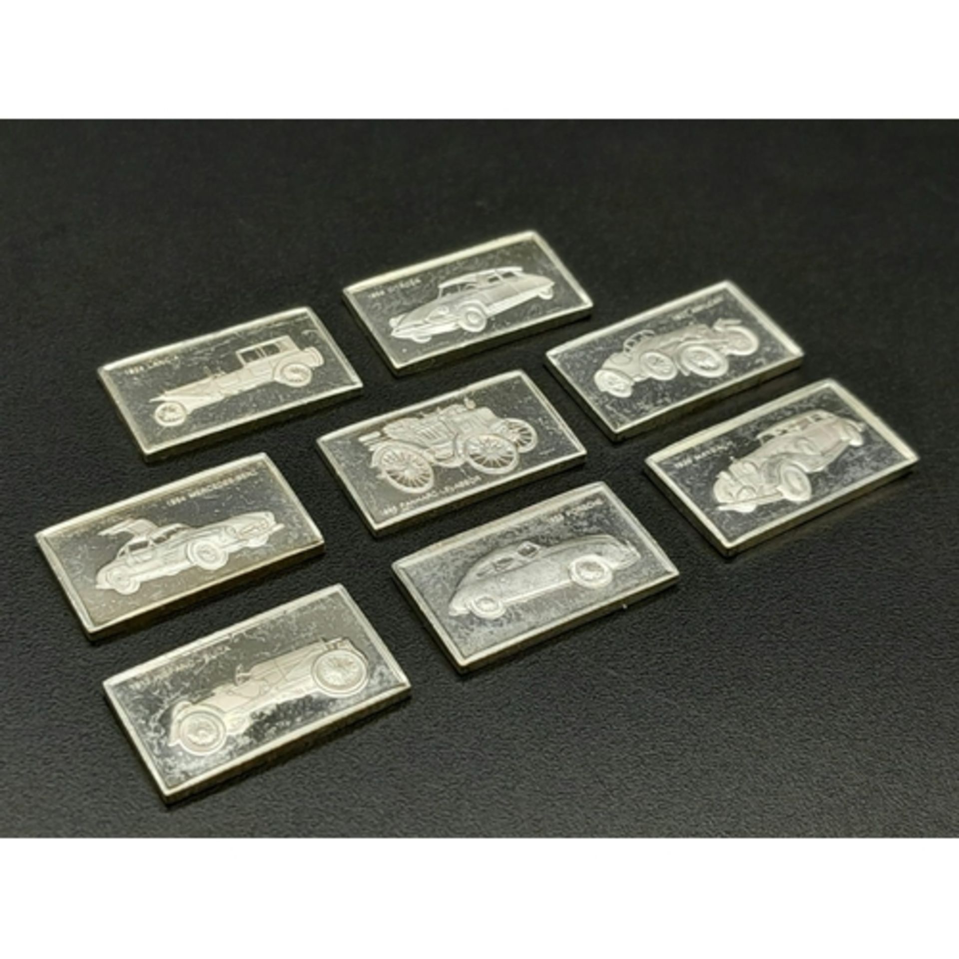 A Selection of 8 Sterling Silver European Car Manufacturer Plaques - Citreon, Mayback, Hispano-