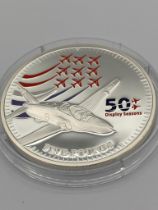 SILVER PROOF FIVE POUND COIN Minted in 2014 to celebrate 50 years of the RAF RED ARROWS TEAM.