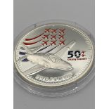 SILVER PROOF FIVE POUND COIN Minted in 2014 to celebrate 50 years of the RAF RED ARROWS TEAM.