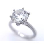 A sterling silver solitaire ring with a stunning round cut moissanite (3 carats), size: N, weight: