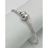 A PANDORA STELRING SILVER MOMENTS BRACELET WITH HEART CLASP 14.7G , 13.3cm ref: SC 3123