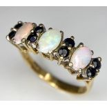 A Vintage 9K Yellow Gold Opal and Sapphire Ring. Size N. 2.7g