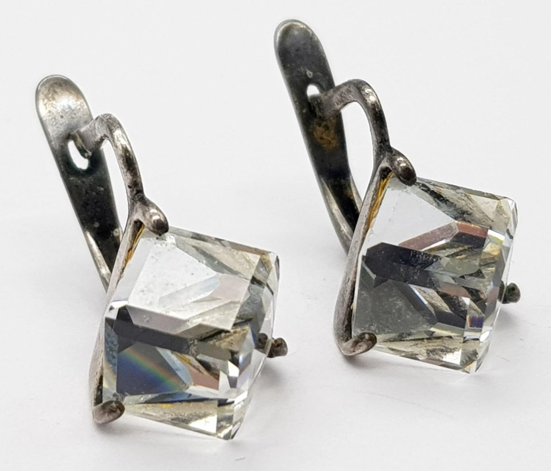 A vintage pair of sterling silver Crystal earrings. Total weight 6G. - Bild 3 aus 4