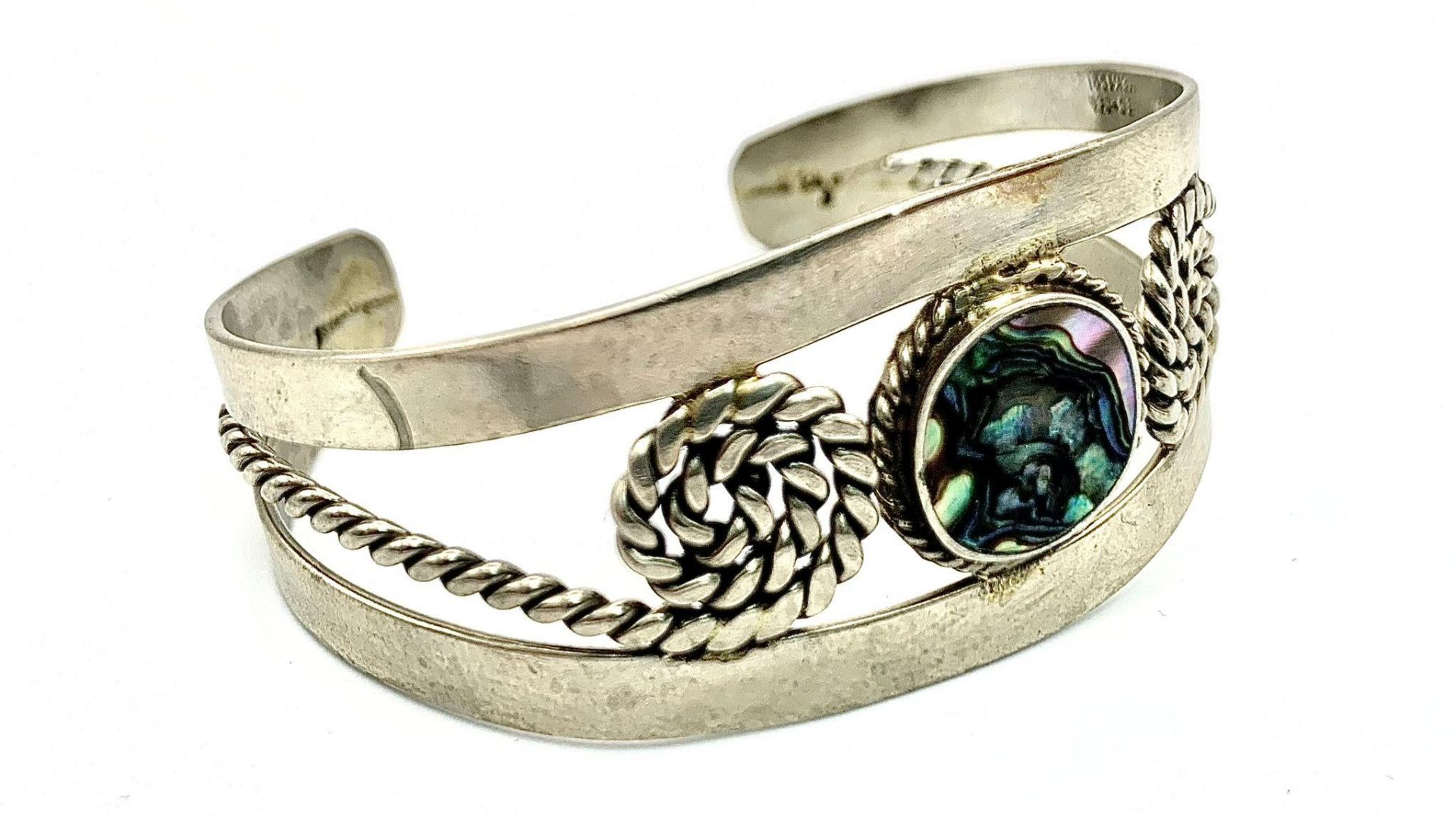 A Mexican Silver Abalone Cuff Bangle - Bild 3 aus 6