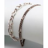 2X stylish 925 silver curb and figaro link bracelets. Total weight 7.5G. Total length 17cm and 18cm.