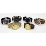 A Black Leatherette 20 Watch Display Box with Six Men’s Used Quartz Watches Comprising; 1) Italian