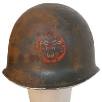 WW2 US Front Seam Swivel Bale M1 Helmet. Badged to a Tank Destroyer Unit. Found in a junk shop