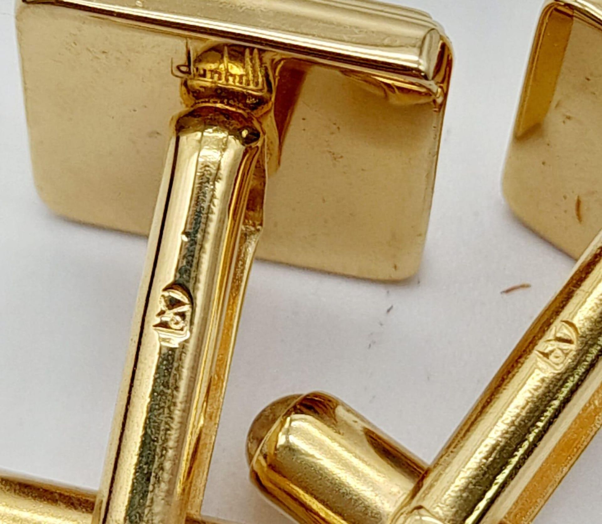 Pair of Square Yellow Gold Gilt Blue Panel Inset Cufflinks by Dunhill in their original presentation - Image 9 of 11