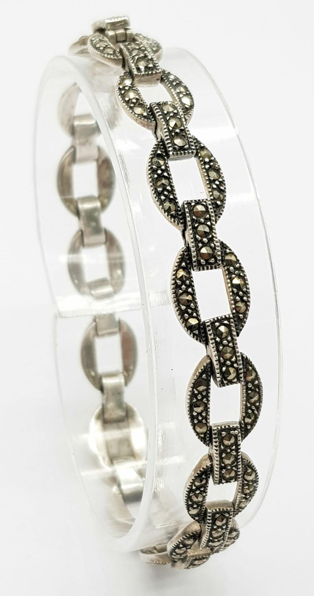 A 925 silver Marcasite link bracelet. Total weight 14.4G. Total length 19cm. - Image 2 of 9