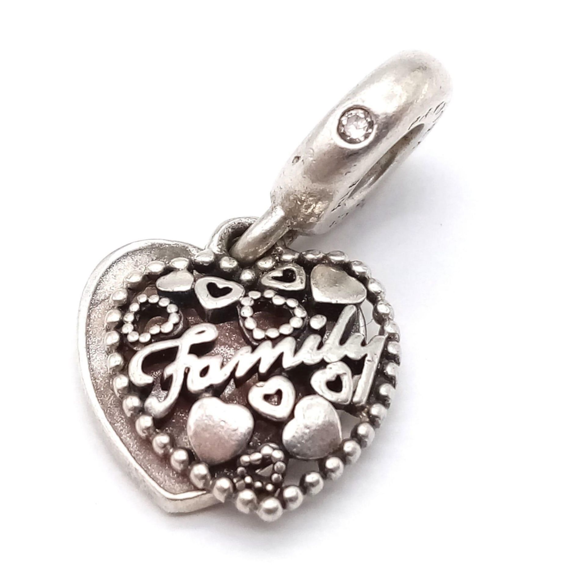 2 x Pandora Sterling Silver Heart Charms - one says 'Family' and the other says 'First My Mother, - Image 9 of 13