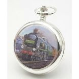 A Manual Wind Silver Plated Pocket Watch Detailing the Steam Train ‘Merchant Navy Class’, with