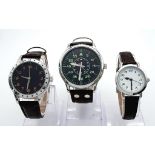 A Parcel of Three Leather Strapped, Military designed Homage Watches Comprising; 1) A German