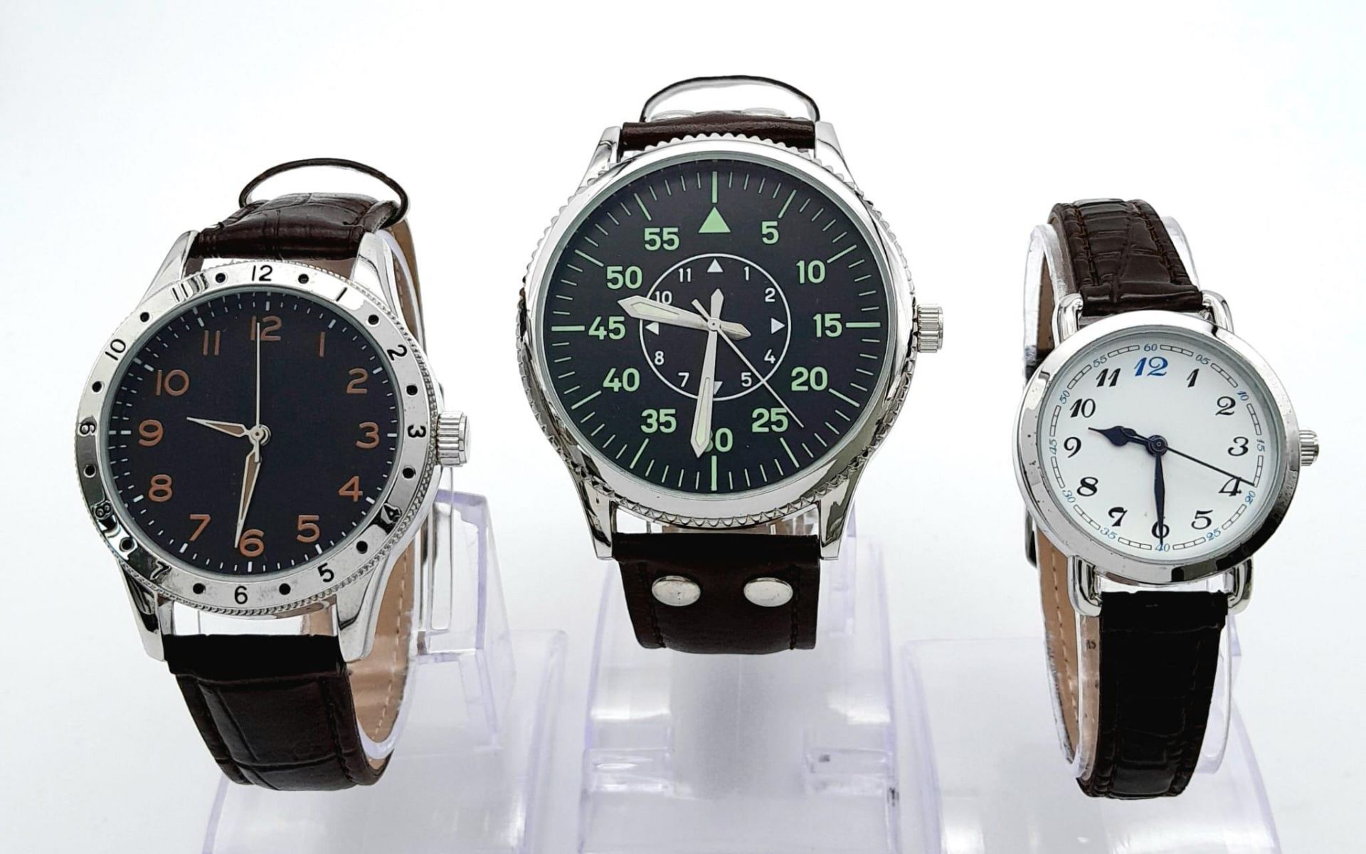 A Parcel of Three Leather Strapped, Military designed Homage Watches Comprising; 1) A German