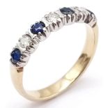 A 9K Yellow Gold, Sapphire and Diamond Half Eternity Ring. Size I. 1.7g