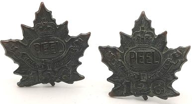 WW1 Canadian Expeditionary Force Collar Badges. 126th Battalion (Peel County)