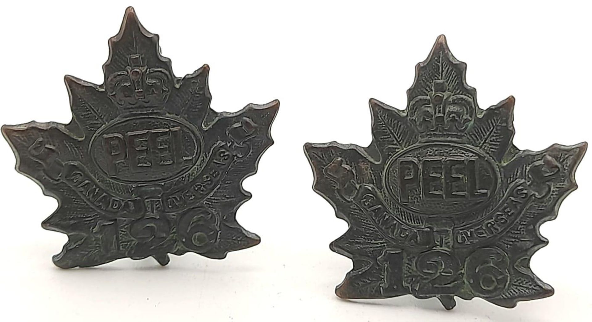 WW1 Canadian Expeditionary Force Collar Badges. 126th Battalion (Peel County)