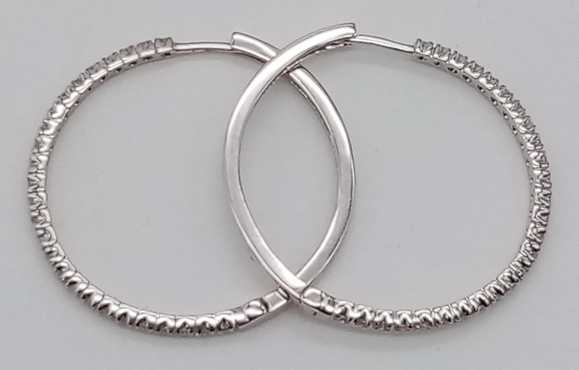 A PAIR OF 9K WHITE GOLD DIAMOND SET HOOP EARRINGS, APPROX 0.30CT DIAMONDS, WEIGHT 3.6G