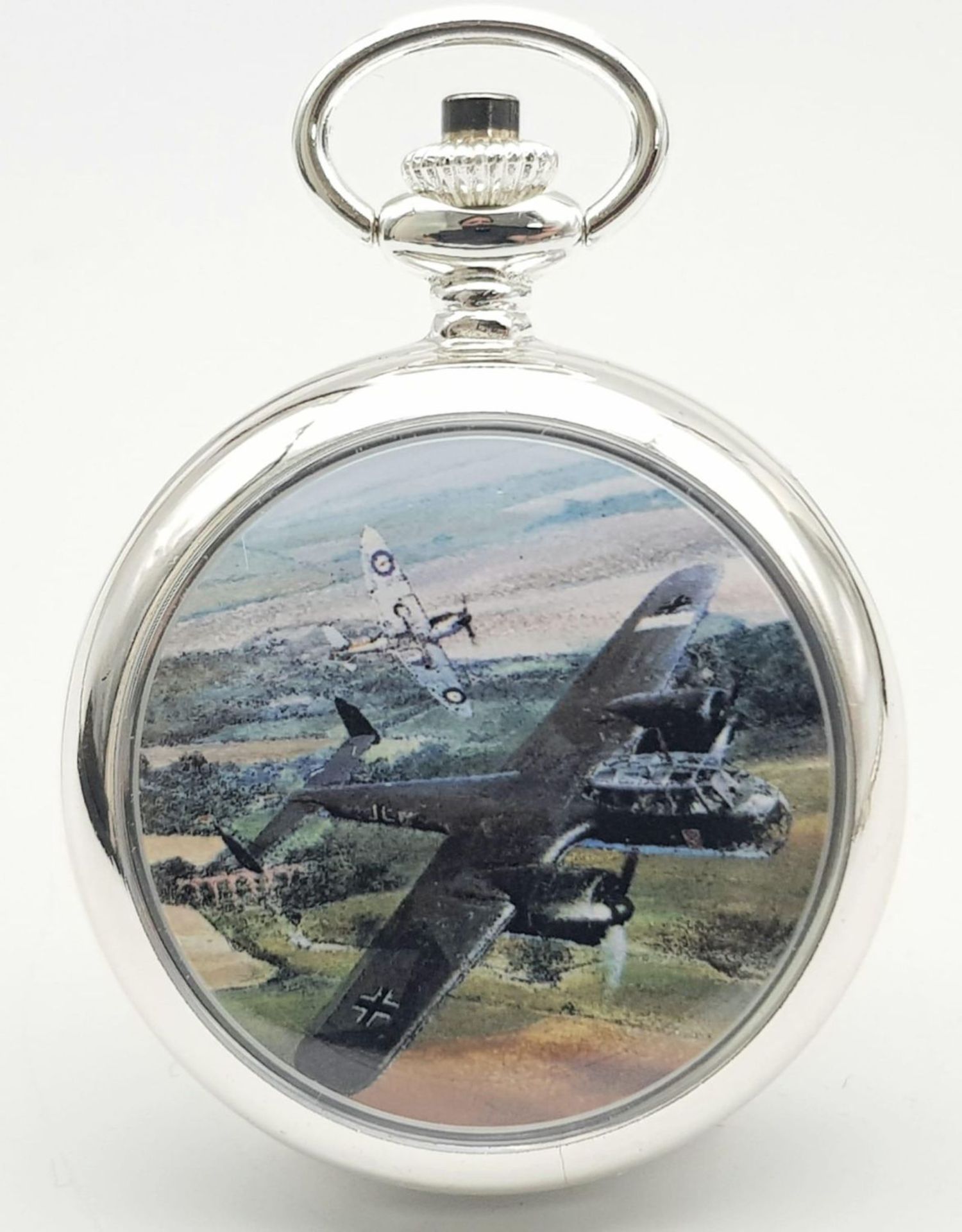 A Silver Tone, Manual Wind Pocket Watch Commemorating the WW2 German Pilot Feldwebel Heitsch in - Bild 3 aus 10