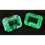 A very interesting pair of green quartz, emerald cut. Dimensions: 14 x 10 x 8mm, weight: 8 carats