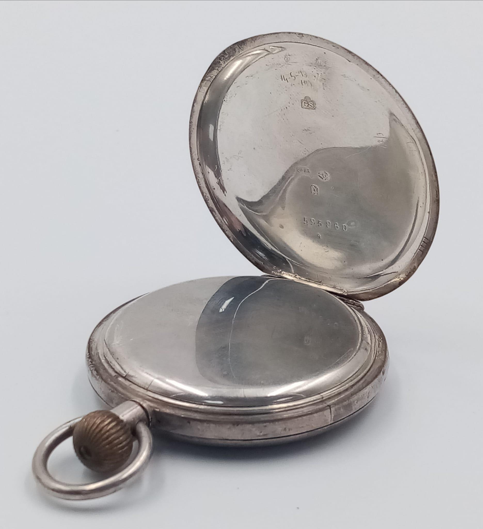 A Vintage Sterling Silver Half Hunter 'Record' Pocket Watch. Comes with an antique Albert chain - Image 7 of 13