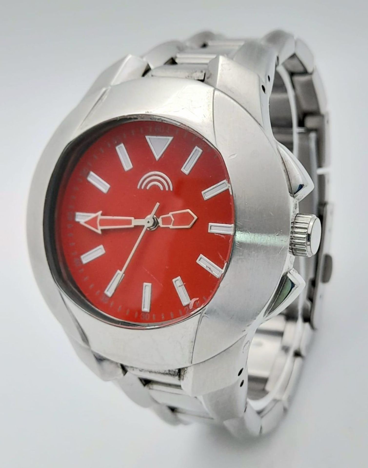 A Vintage Adidas, Red Face, Stainless Steel Date Watch. 45mm Including Crown. Full Working Order. - Bild 5 aus 10