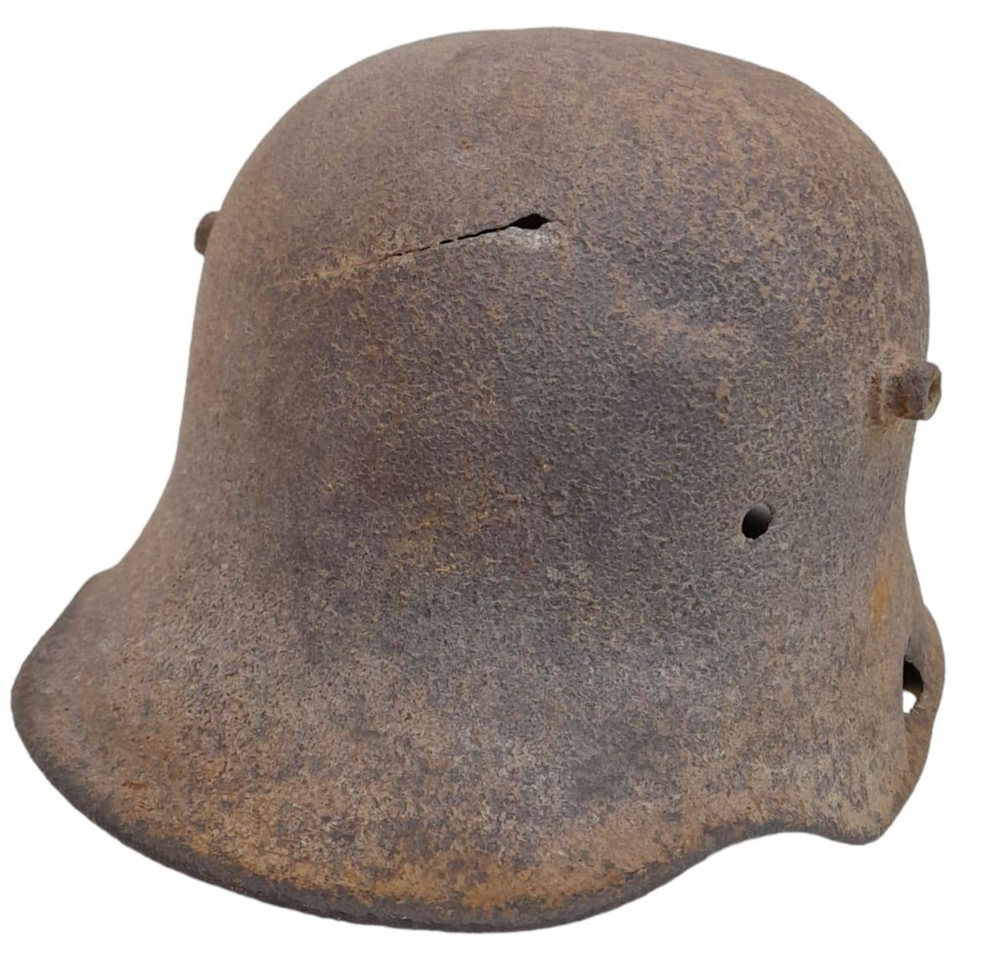 WW1 Battle Damaged German M16 Stahlhelm Helmet. This helmet was found in woodland in the Ypres - Image 4 of 5