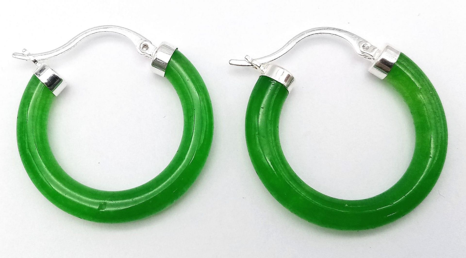A Pair of Green Jade Hoop Earrings. - Image 4 of 4