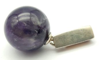 A Sterling Silver Purple Stone Set Ball Pendant. 3.2cm length, 6.9g total weight. REF: SC 7090
