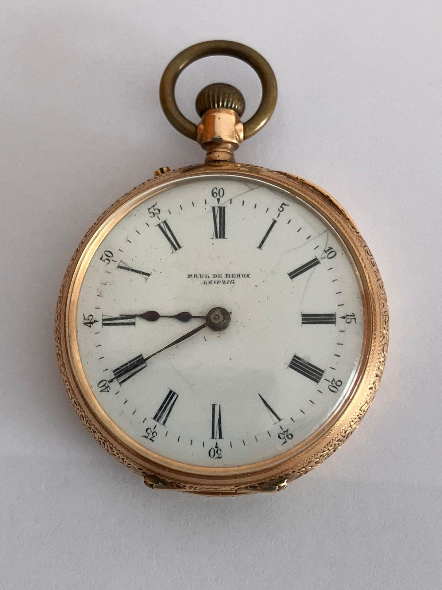 Ladies vintage 14 Karat PAUL DE BEAUX POCKET WATCH. Exquisite timepiece with beautiful chased