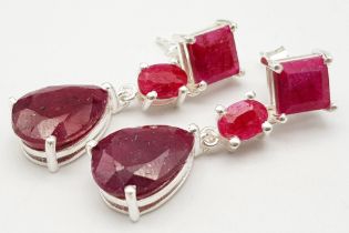A Pair of Ruby Drop Earrings on 925 Silver. 3.7cm length, 8.94g total weight. Ref: CD- 1204