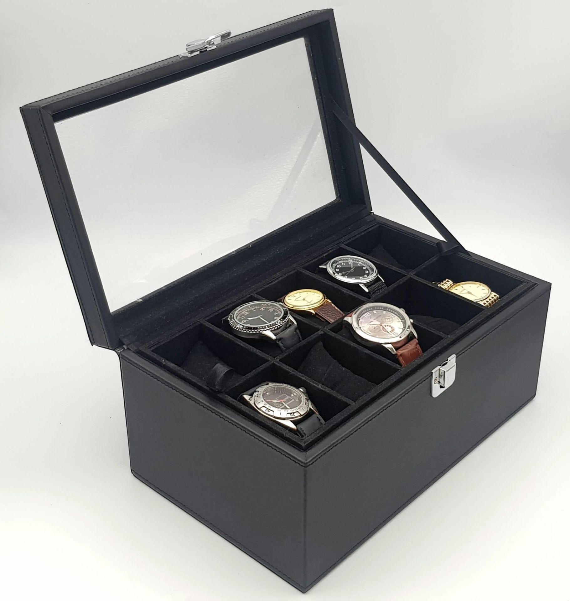 A Black Leatherette 20 Watch Display Box with Six Men’s Used Quartz Watches Comprising; 1) Italian - Image 11 of 12