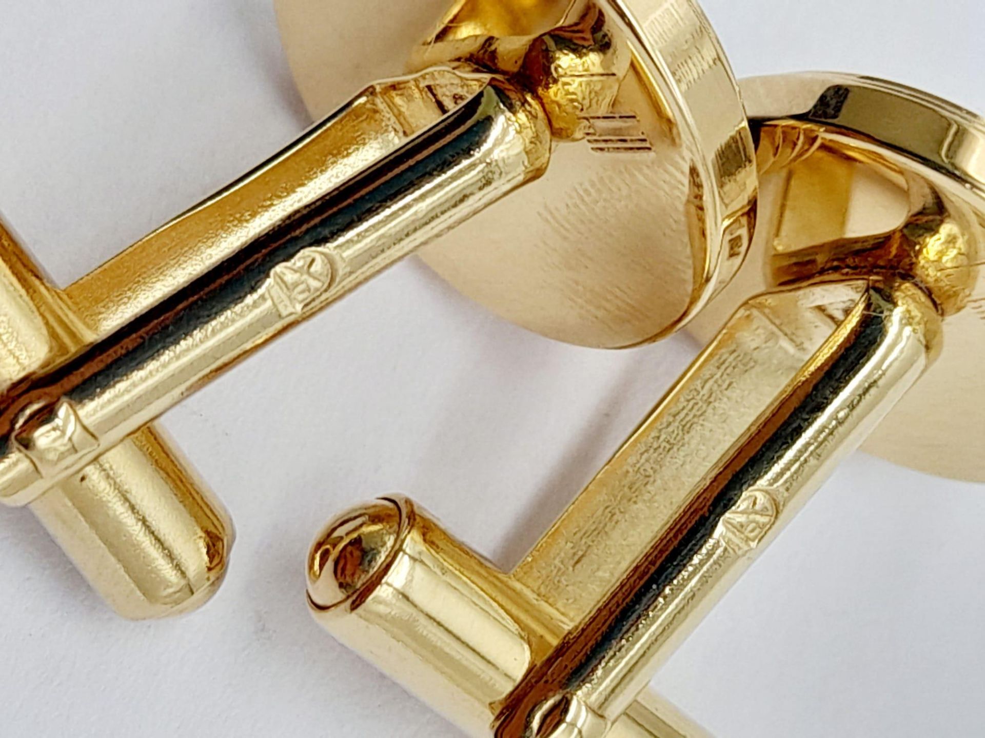 A Pair of Round Yellow Gold Gilt Blue Panel Inset Cufflinks by Dunhill in their original - Image 11 of 11