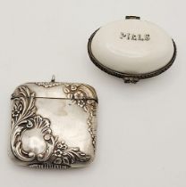 Two Antique Pieces Comprising; 1) An Art Nouveau Design Scroll Detail Vesta Case & A Porcelain