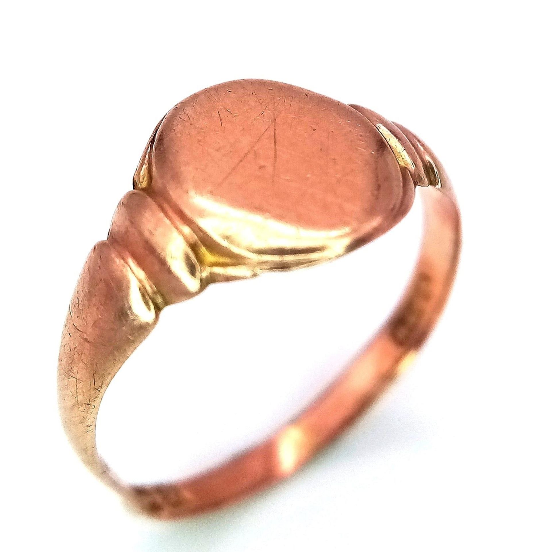 A Vintage 9K Rose Gold Signet Ring. Size M. 1.5g weight. - Bild 3 aus 5