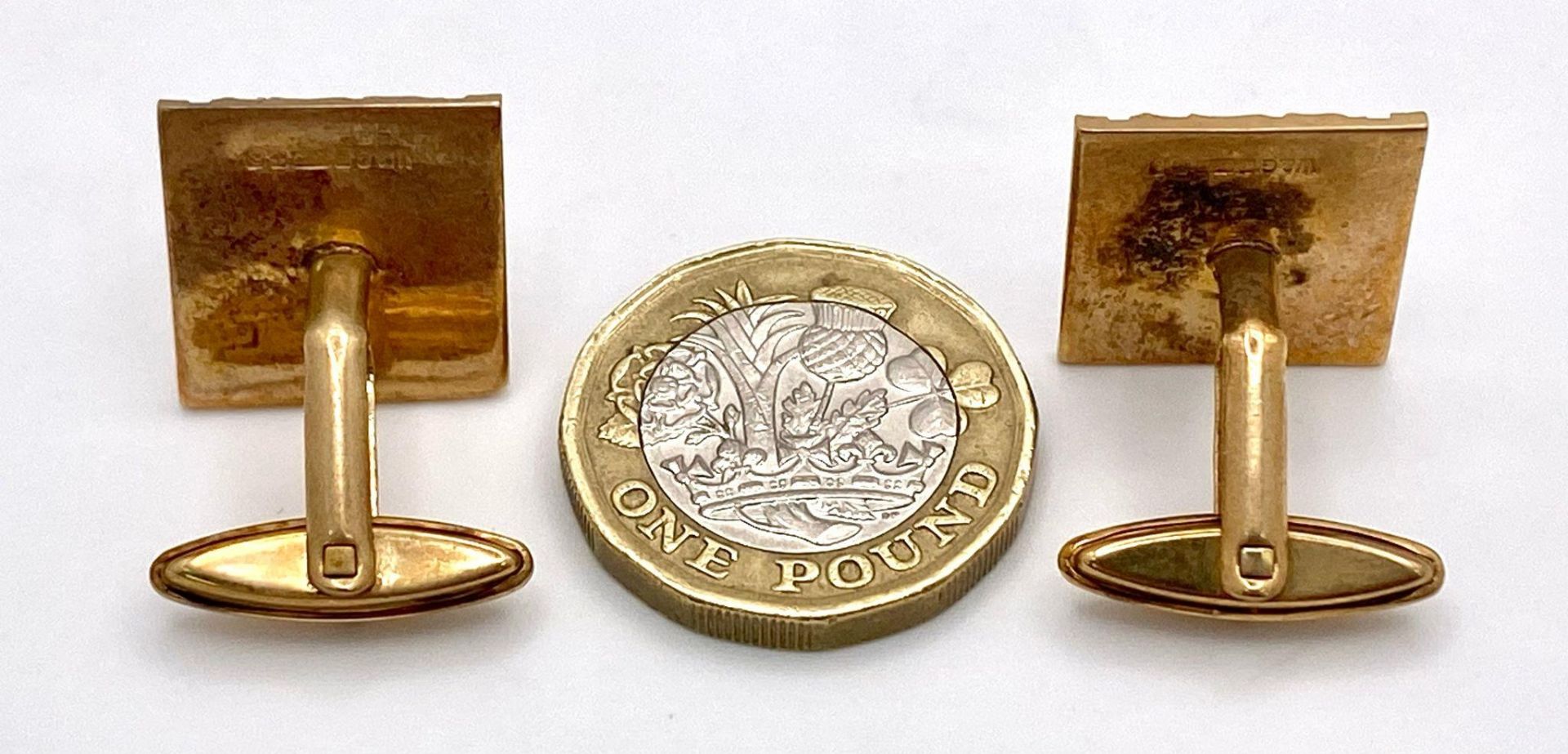 Two Vintage 9K Yellow Gold Gents Cufflinks. Nice, textured finish. 8.9g total weight. - Bild 4 aus 6