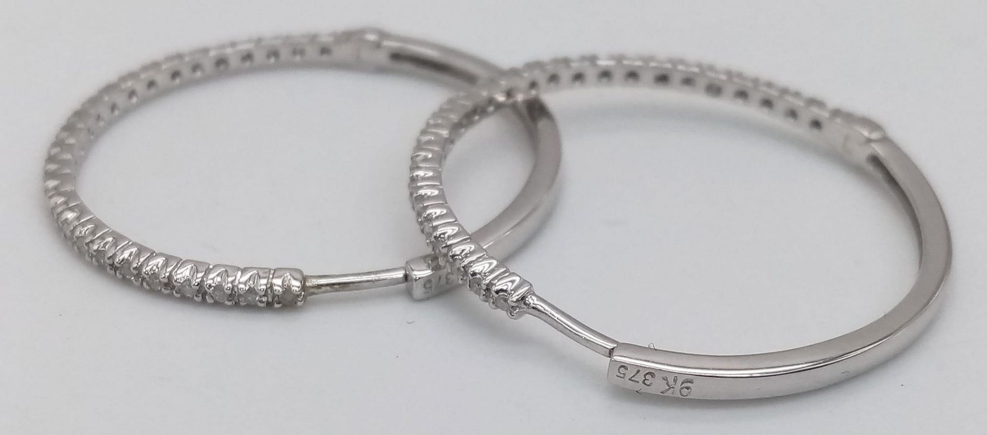 A PAIR OF 9K WHITE GOLD DIAMOND SET HOOP EARRINGS, APPROX 0.30CT DIAMONDS, WEIGHT 3.6G - Image 6 of 10