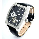An Ingersoll Masterpiece Automatic Gents Watch. Black leather strap. Stainless steel skeleton
