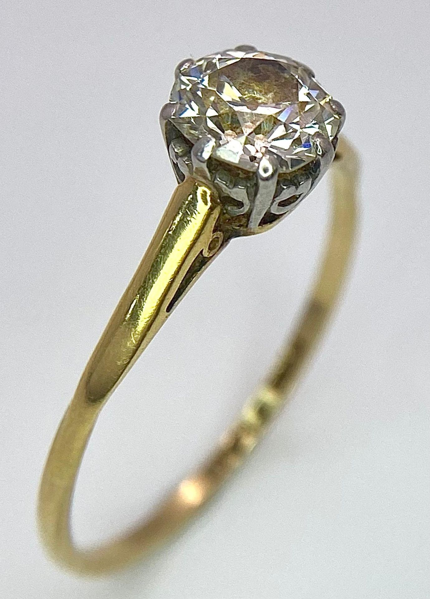 A Vintage 18K Yellow Gold and Platinum Diamond Solitaire Ring. 1ct brilliant round cut diamond. Size - Bild 3 aus 6