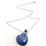 A Lapis Lazuli Bottle Pendant on a White Chain. 4cm and 50cm.