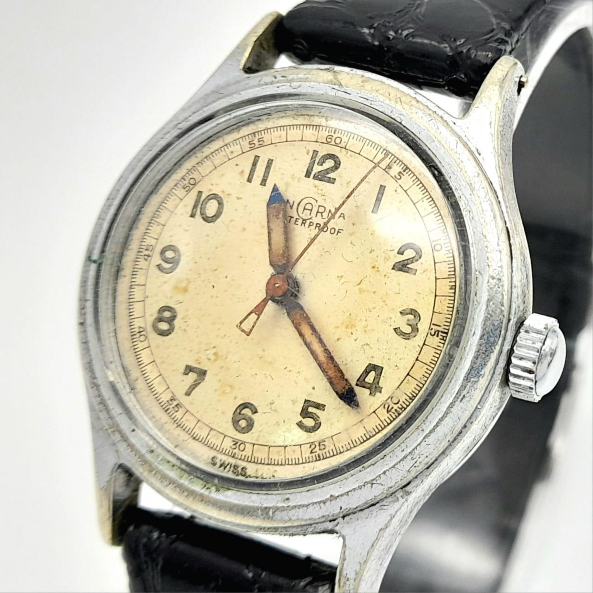 A Vintage Incarna Mechanical Gents Watch. Black leather strap. Stainless steel case - 30mm. Aged - Bild 2 aus 10