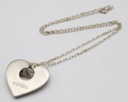 A Vintage Kenzo Heart Pendant Necklace. 50cm Length 950 Silver Chain. Pendant Measures 3.5cm Wide.