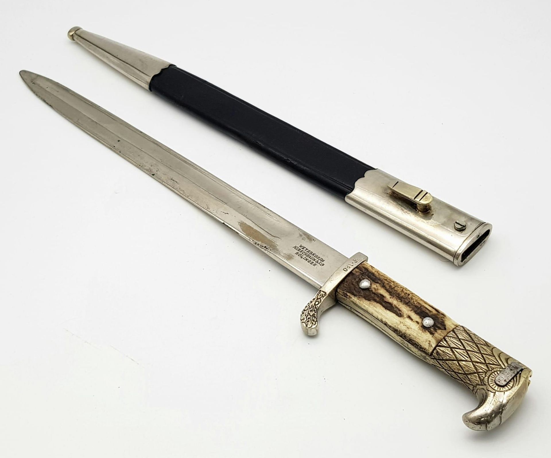 A German Nazi Police Bayonet with a Polished Steel Blade. Makers mark of Weyersberg, Kirschbaum & - Bild 3 aus 10