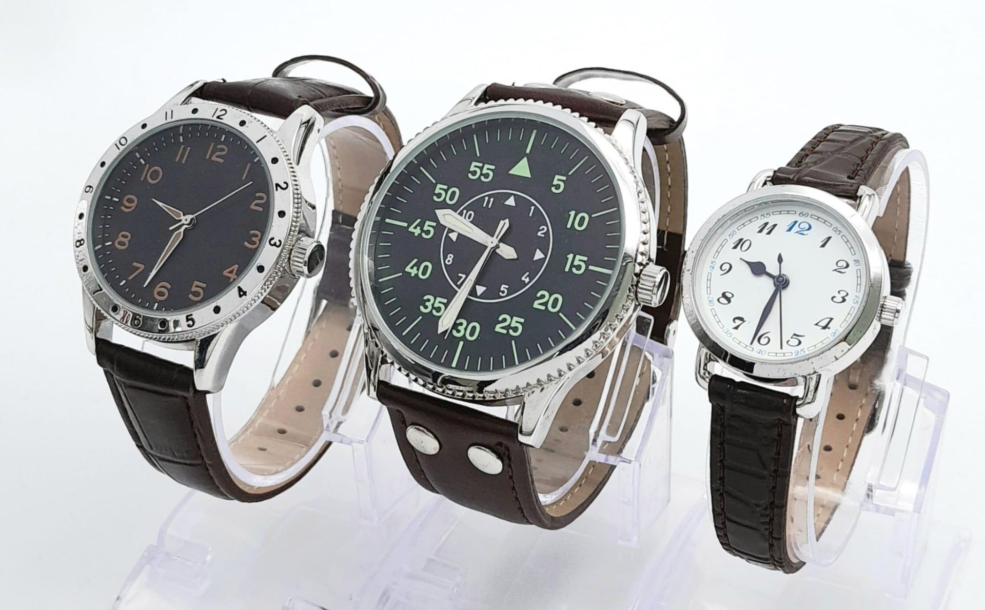 A Parcel of Three Leather Strapped, Military designed Homage Watches Comprising; 1) A German - Image 3 of 6