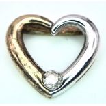 A 9K 2 COLOUR DIAMOND SET OPEN HEART PENDANT. 0.7G. 10MM.