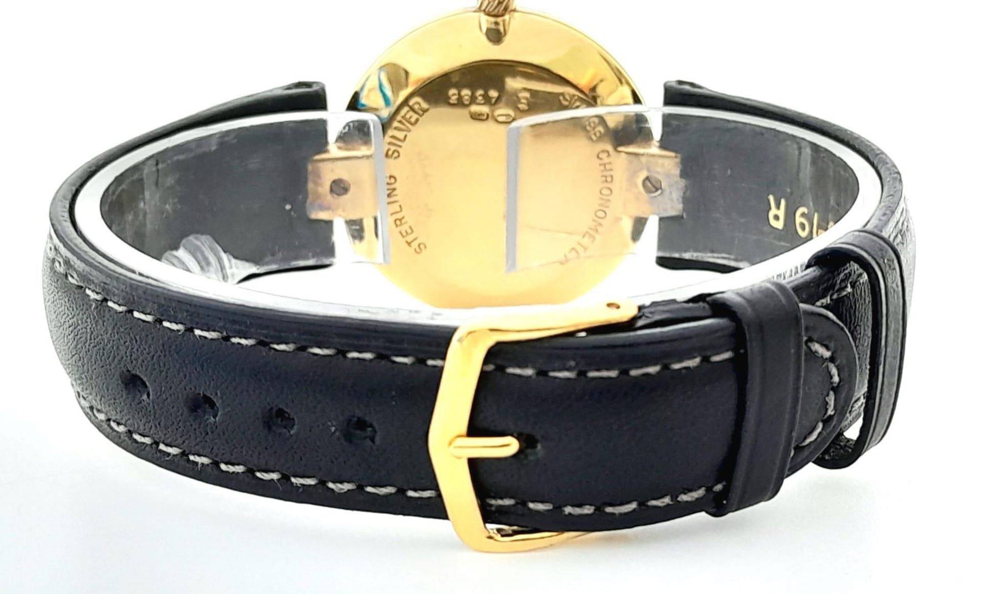 A Dunhill Sterling Silver Gilt Chronometer Watch. 34mm Case, Black Leather Strap. Full Working - Bild 7 aus 15