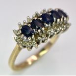 A 9K Yellow Gold Diamond and Sapphire Ring. Size M, 3.4g total weight. Ref: 8417
