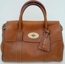 A Mulberry Small Bayswater Satchel. Oak coloured textured exterior with gold tone hardware.