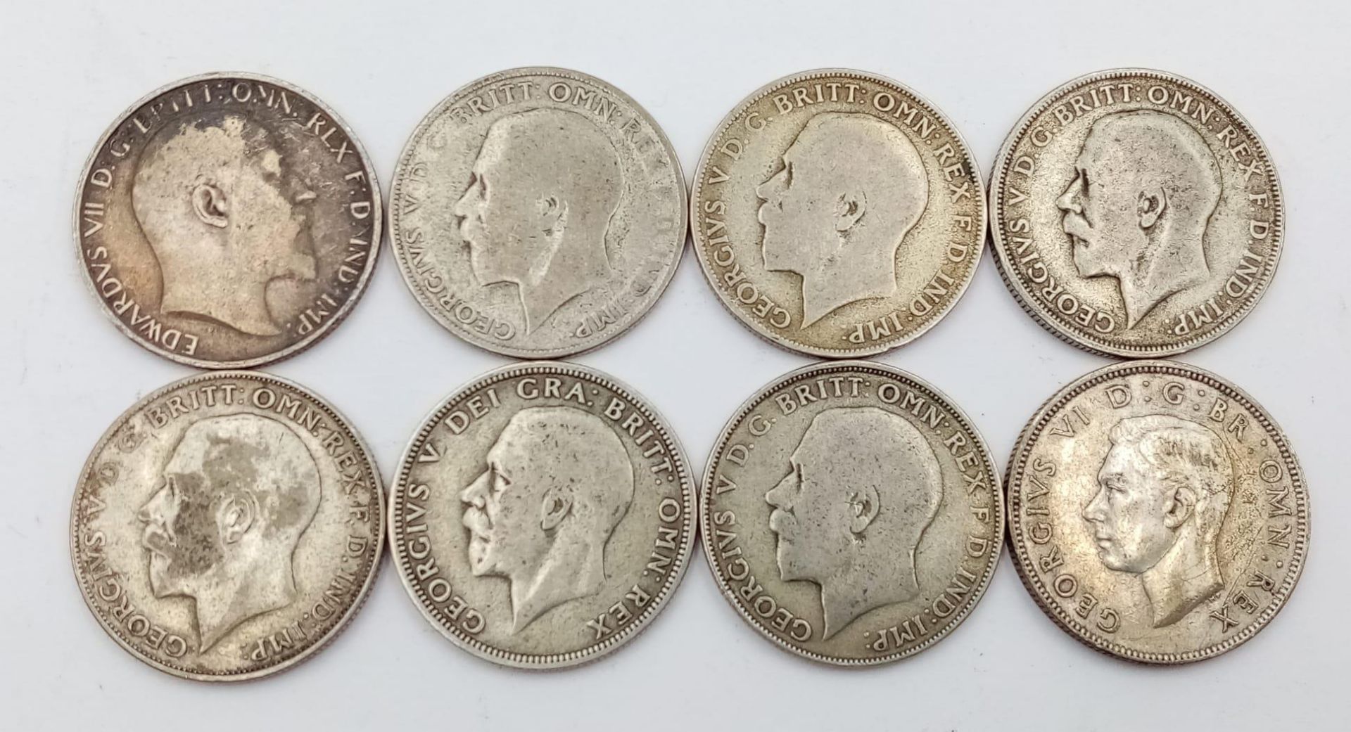 Eight Pre 1947 British Silver Florin Coins. - Bild 3 aus 3