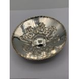 Vintage ASPREY of LONDON SILVER DISH. Beautifully decorated. 12.5 cm diameter. 126 Grams.